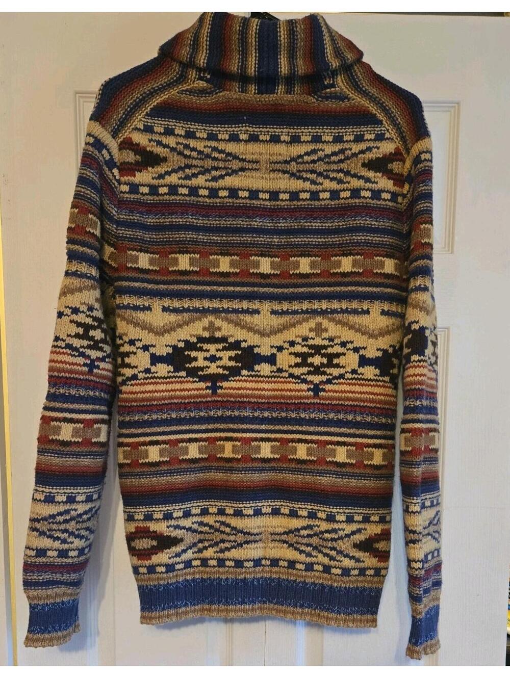 American Eagle Mens Heavy Knit Sweater southwestern Aztec Cottonwool Blend shawl - Picture 8 of 8